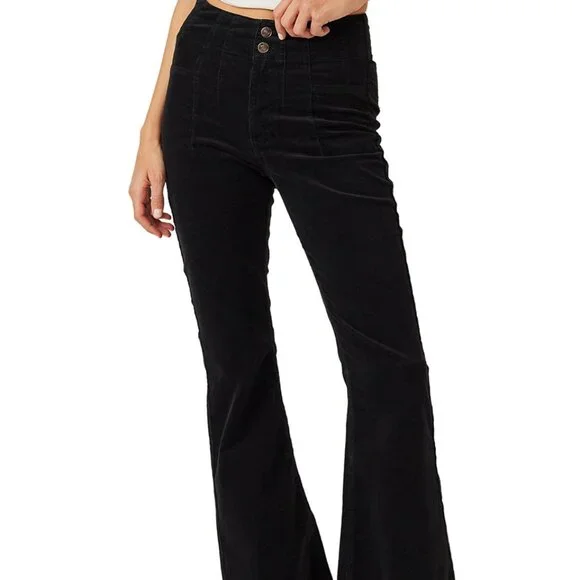 Free People Jayde Seamed Corduroy Flare Pants Size 31 Black - Picture 13 of 16